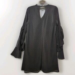 Signature Studio Women's Tunic Top Size XL Black Long Sleeves Ruffled Lined NWT